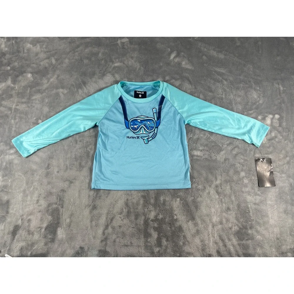 Hurley Kids Blue Snorkel Mask Long Sleeve Rash Guard Swim Shirt 24M NWT